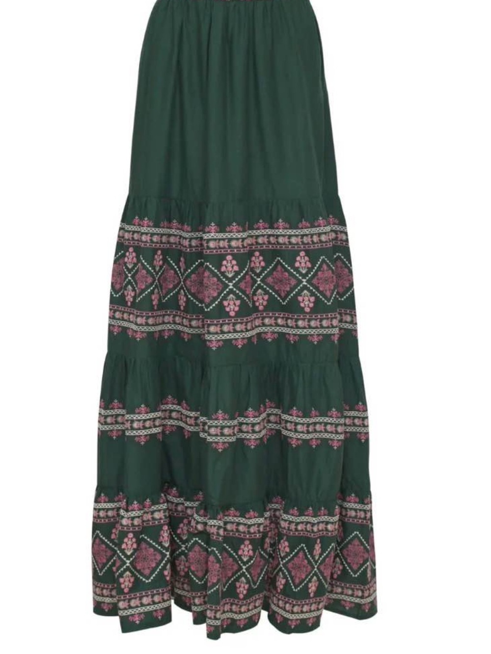 Especia Embroidered Green Top with Pink Accents